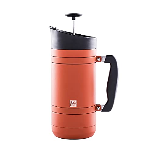 French Press Coffee Maker - 48oz Vacuum-Insulated Stainless Steel with No-Spill Lid - Red Rock