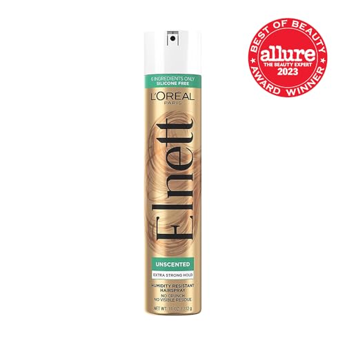 L'Oreal Paris Elnett Unscented Hairspray 11oz Pack of 2 - Extra Strong Hold, Humidity Resistant