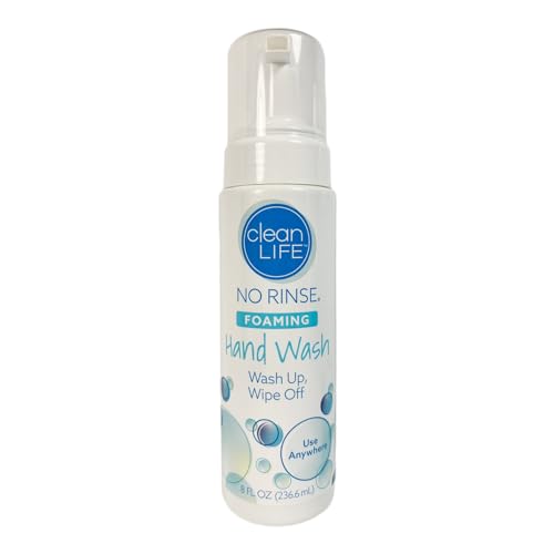 No-Rinse Foaming Hand Wash, 8 fl oz: Waterless, Rinse Free Foam Cleanser Leaves Hands Clean and Moisturized - Cleansing Foam Providing Easy Wipe Off for Elderly, Adults, Camping