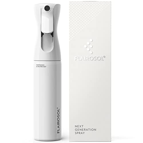 FLAIROSOL - The Original, 2 Pack Spray Bottle for Hair, Continuous Mister, Ultra Fine Water Mist - Clear Bottle & White Bottle