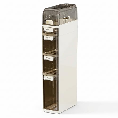 5-Tier Slim Bathroom Storage Cabinet with Drawers - Narrow Waterproof Rolling Organizer, No Assembly, 38.2"H