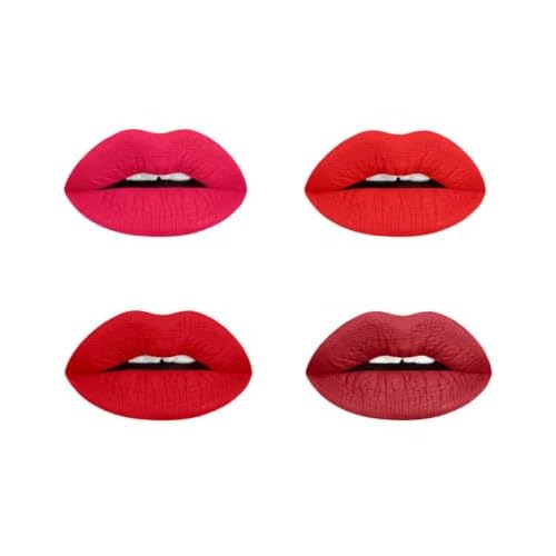Aromi Matte Liquid Lipstick Bundle | Long-Lasting Lip Colors for Women, Magenta, Bright, True, Dark Red (Red Liquid Lipstick Bundle) | Matte Finish, Four Red Shades, Vegan, Cruelty-free, Long-Lasting