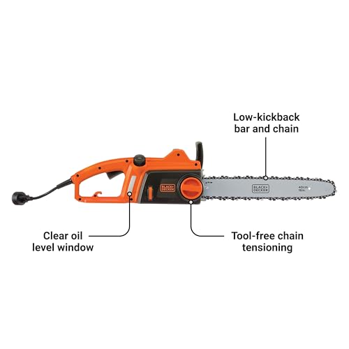 Electric Chainsaw - 12 Amp 16-Inch Power Tool with Tool-Free Chain Tensioning