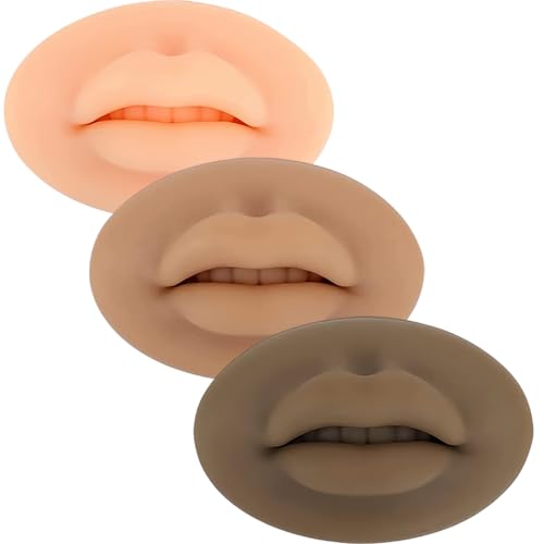 Tattoo Fake Lips 3 Pieces 5D Fake Lips, Silicone Lips for Makeup Practice, Soft Tattoo Practice Lips Model for Semi Permanent Make Up Supplies
