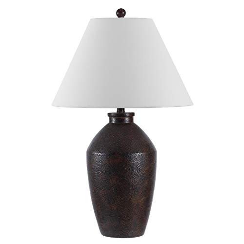 Rustic Farmhouse 30-inch Table Lamp with White Shade - Brown Resin Finish, LED Bulb Included