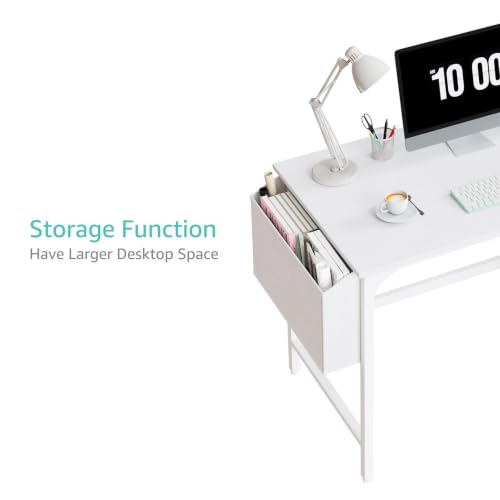Lufeiya White Small 39.4-Inch Computer Desk with Drawers for Home Office