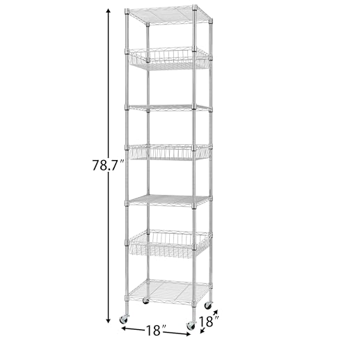 Heavy Duty 7-Tier Wire Shelving Unit - 78.8 Inches Chrome Storage Rack with Wheels