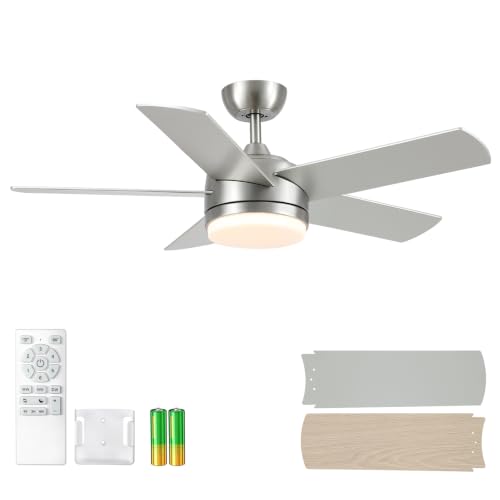 44 Inch Brushed Nickel Ceiling Fan with Light Remote DC Reversible 6-Speed