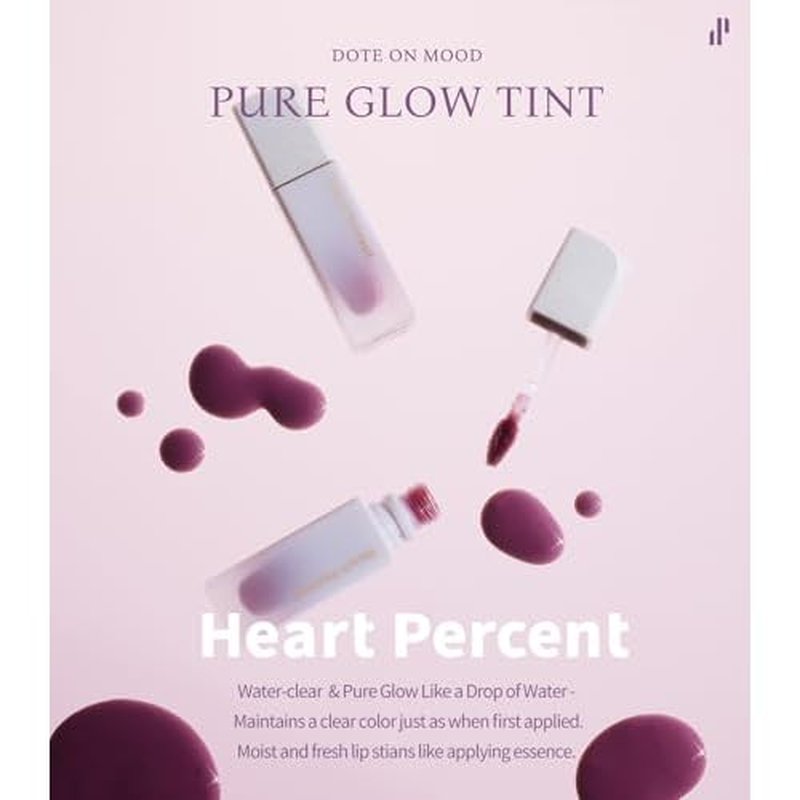 Heart Percent Dote On Mood Pure Glow Tint, Watery & Lightweight Moisturizing Lip Stain Long Lasting Liquid Lipstick 6.8g, #13. Bare Lips