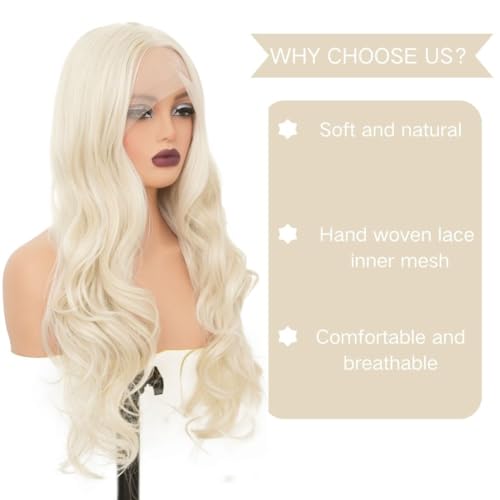 Blonde Lace Front Wigs for Women Long Curly Wavy Middle Part Synthetic Heat-Resistant Cosplay Party Daily Hair - Blonde
