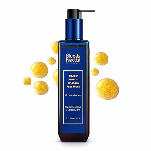 Blue Nectar Gold Swaran Bhasam Face Wash for Glowing Skin - Ayurvedic Gentle Cleanser, 6.76 Fl Oz