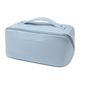 Large Capacity Travel Makeup Bag, Portable Cosmetic Organizer with Handle, Waterproof PU Leather Toiletry Bag with Multiple Compartments, Daily Storage Cosmetic Bag for Women(Blue)