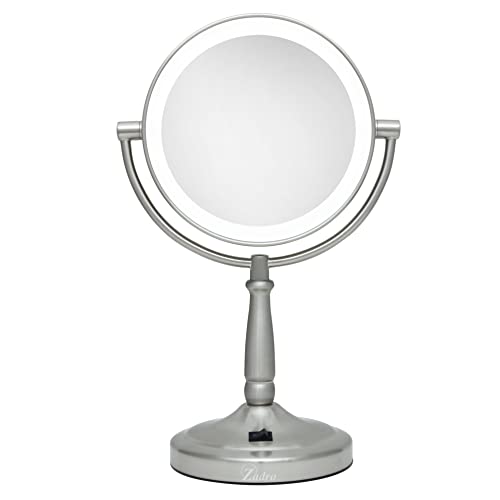 Zadro 7-inch Satin Nickel LED Makeup Mirror with 10X/1X Magnification, Swivel Lamp, Battery Operated