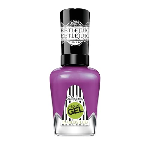 Sally Hansen Miracle Gel Beetlejuice Salon Quality Nail Polish | Gel-Like Formula, Two-Step System, No UV Light Needed, Long Lasting | Opaque, Glossy | 931 Say It 3 Times | Dark Purple Nail Color