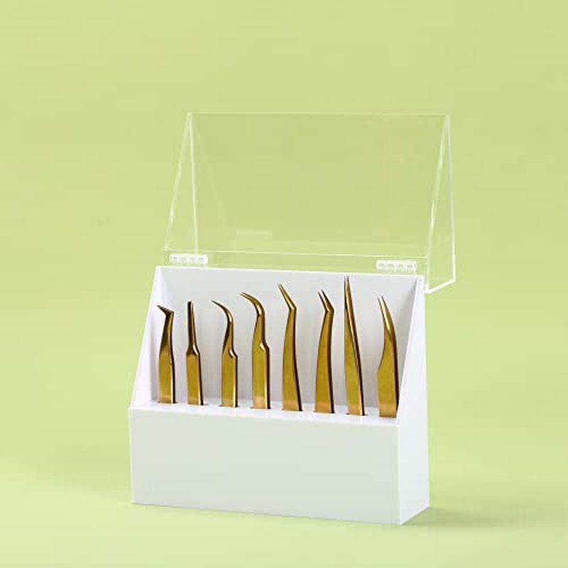 Dust-proof 8 Holes Tweezers Holder, Eyelash Extensions Supplies Acrylic Display, Acrylic Rack Storage Eyelash Extension Tools with Dust Cover Tweezer Display Stand Salon