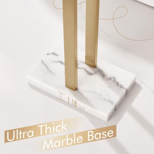 KOKOSIRI Champagne Bronze Standing Towel Rack with Marble Base, 2-Tier Bathroom Floor Towel Holder