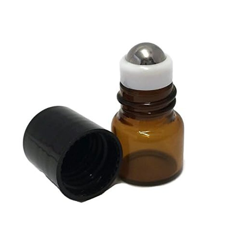 144-1 ml (1/4 Dram) Amber Glass Micro Mini Roll-on Glass Bottles with Stainless Steel Roller Balls - Refillable Aromatherapy Essential Oil Roll On (144)