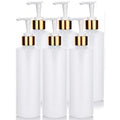8 oz Clear Natural Refillable Plastic Squeeze Bottle with Gold Lotion Pump Dispenser (6 Pack)