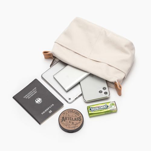 Small Beige Cosmetic Travel Bag with Compartments - Cotton Canvas Women’s Purse Organizer