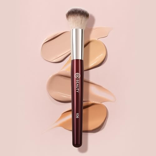 BK BEAUTY 106 ROUND FOUNDATION BRUSH ? Dense Dome Shape for Liquid & Cream Foundation, Seamless Streak-Free Application, Multi-Use Face Makeup Tool