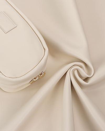 Large Beige Makeup Bag with Divider - Travel Organizer Purse for On-the-Go