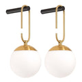 Battery Operated Wall Sconces Set of 2 Black & Gold Hanging Opal Glass - MSTETO