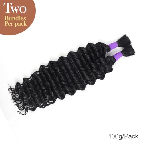 Deep Wave Bulk Human Hair for Braiding - 16 Inch Natural Black - No Weft - 100g