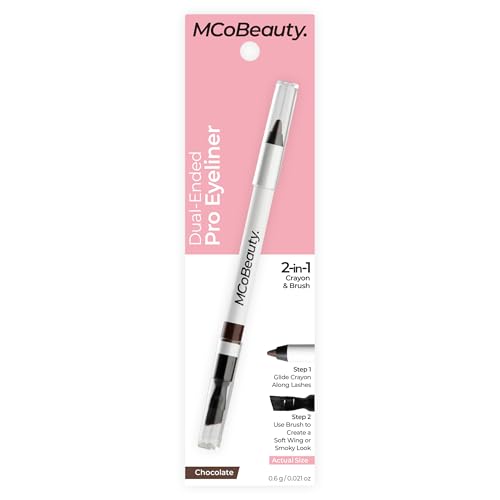 MCoBeauty - Dual-Ended Pro Eyeliner - Rich Brown - Pencil with Built-In Angled Brush - Creamy Crayon for Precision, Smudging and Blending - Eyeliner Tool