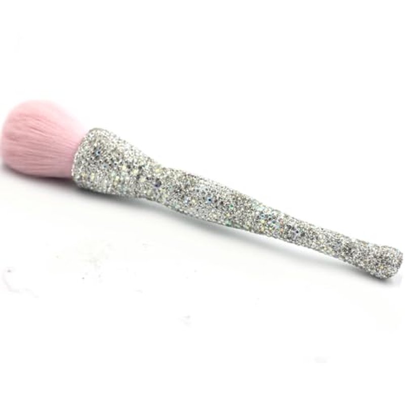 Bling Rhinestone Large Mineral Powder Brush - Soft and Luxurious Makeup Foundation Brush for Large Coverage - Ideal for Blending, Buffing, and Setting (Silver)