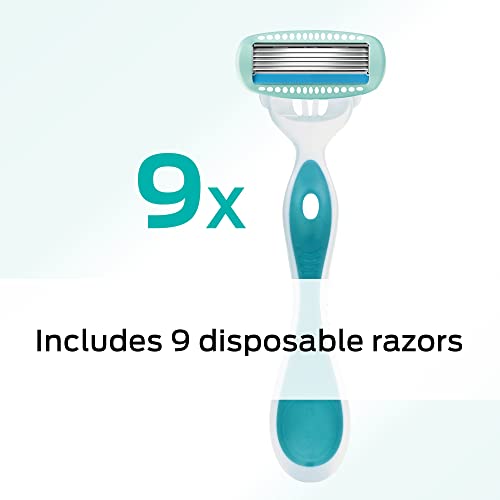 Disposable Razor for Women - Schick Hydro Silk Sensitive 5-Blade, Green & White, 9 Count