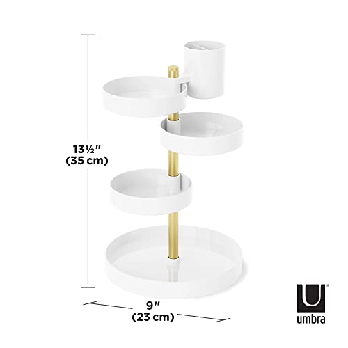 Umbra Pirouette Rotating Cosmetic Organizer White/Brass - Adjustable & Modern Vanity Storage