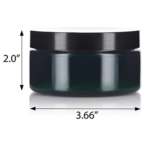 JUVITUS (12 Pack) 8 oz Green PET Plastic Low Profile Jar with Black Smooth Lid
