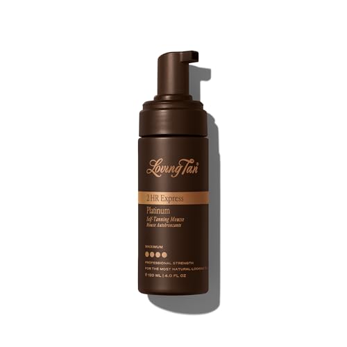 Loving Tan Platinum 2HR Express Self Tanning Mousse, Darkest Shade Yet -Streak Free, Professional Quality Sunless Tanner -5+ Applications per Bottle, Naturally Derived DHA, 4 Fl Oz -Packaging May Vary