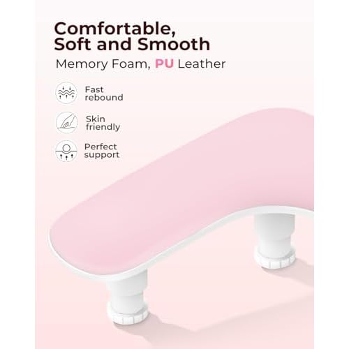 Arm Rest for Nails Tech with Phone Holder,Adjustable Nail Hand Rest for Acrylic Nails,PU Leather-Pink