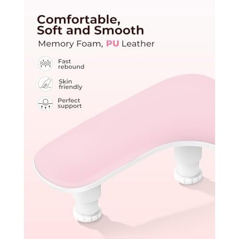 Arm Rest for Nails Tech with Phone Holder,Adjustable Nail Hand Rest for Acrylic Nails,PU Leather-Pink