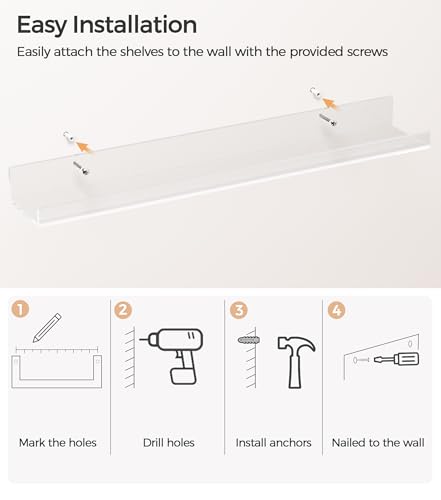 36-Inch Clear Acrylic Floating Shelves Wall Mounted Display Shelf for Books & Figures, 2 Pack