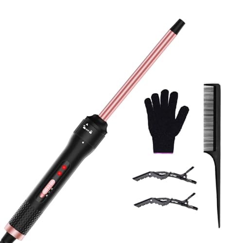 12MM Ceramic Tiny Curling Wand - 1/2 Inch Curling Iron for Short & Long Hair, Dual Voltage, Heat Protective Glove Included