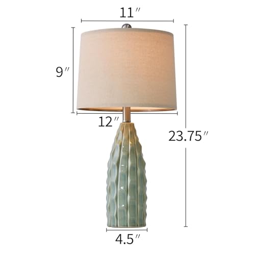 Ceramic Table Lamps Set of 2 - 23.75 Inch Modern Farmhouse Bedside Lamps - Green Nightstand and Desk Lighting - Variation B 23.75-Inch Green 2 Pack
