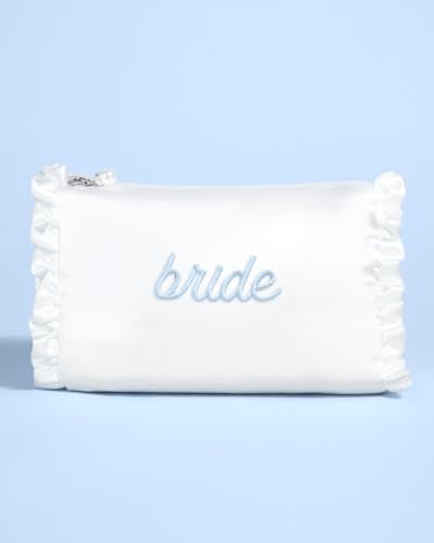 Bride Cosmetic Bag Satin Blue Embroidered Wedding Accessories Gift