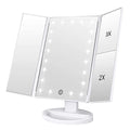 White Makeup Mirror with 21 LED Lights, 2X & 3X Magnification, Touch Control, Tri-Fold, Portable
