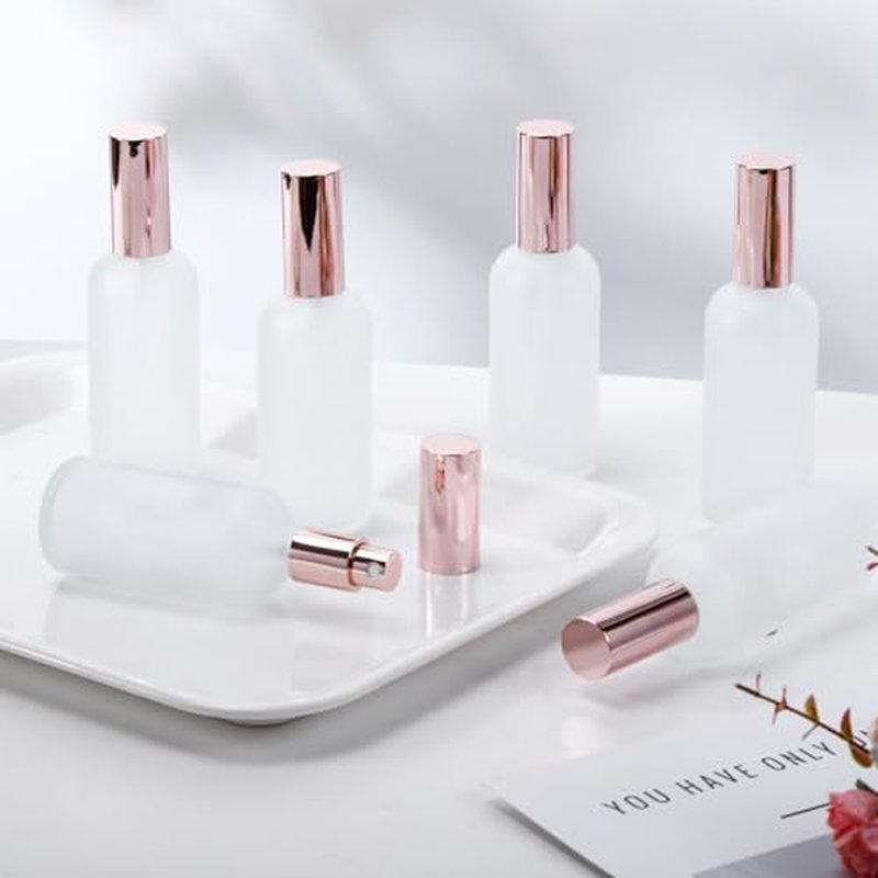 30 Pcs Glass Spray Bottle, 3.4 oz/100 ml Perfume Empty Bottles,Frosted Glass Spray Bottles, Clear Bottle with Rose Gold Fine Mist Sprayer,Refillable Container for Perfume Travel(Rose Gold)
