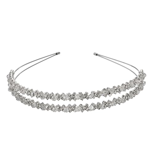 Double Layer Silver Hair Hoop Rhinestone Headband for Bridal Weddings