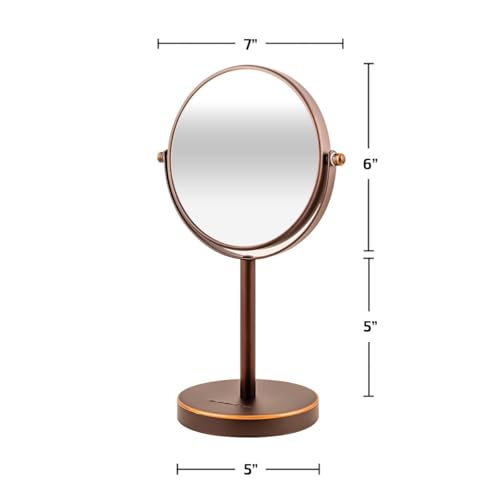 OVENTE 6'' Tabletop Makeup Mirror with 1X/7X Magnification, 360¡Æ Swivel Design, Double-Sided Free-Standing Vanity Mirror Perfect for Dresser, Bedroom and Office Desk, Antique Bronze MNLT60ABZ1X7X