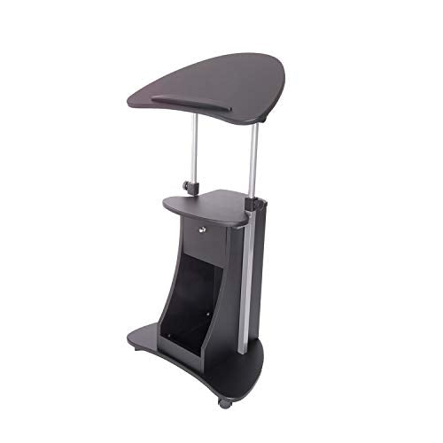 Black Adjustable Height Rolling Laptop Cart with Storage and Tilting Desktop — Techni Mobili