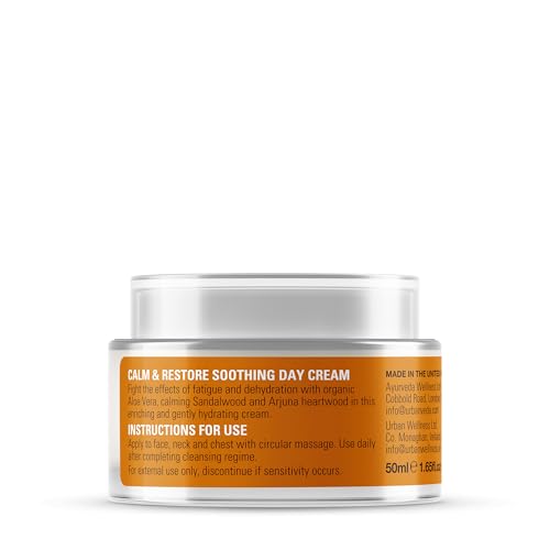 Urban Veda Soothing Day Cream | Hydrating Face Cream with Sandalwood & Organic Aloe Vera| For Dry, Sensitive and Inflamed Skin| Moisturiser Face Women and Men| Collagen Face Cream| 1.70 Fl oz