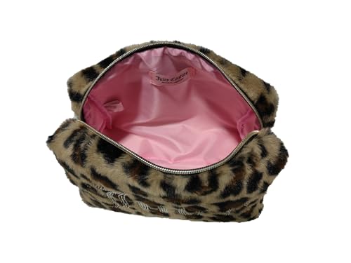 Faux Fur Makeup Bag with Leopard Print - Travel Cosmetic Organizer