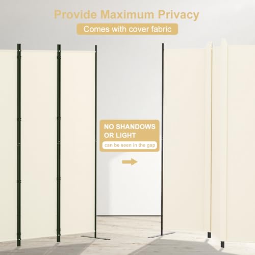 6 Panel Room Divider - Freestanding Privacy Screen Wall, Beige, 120 W x 72 H - Variation of 6 Panel-120 W