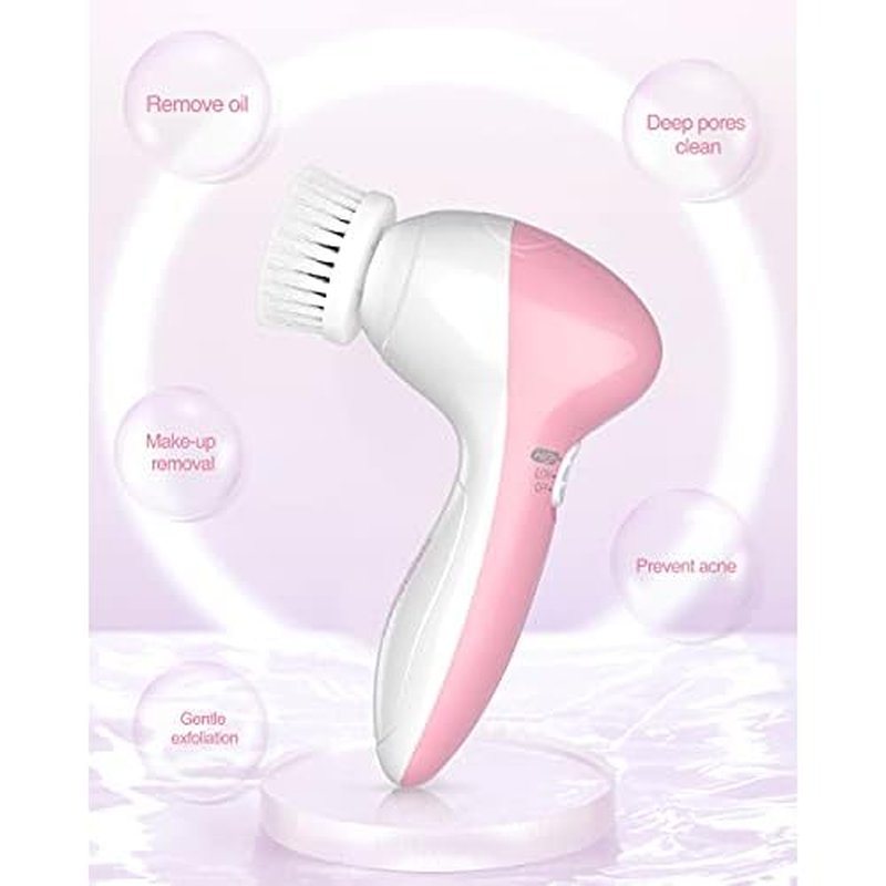Electric Facial Cleansing Brush for Women, 3-in-1 Face Cleanser and Exfoliator Brush with 3 Brush Heads, 2 Speeds, Waterproof Spin Brush, Travel Size Case, Perfect for Valentine's Day (Pink)