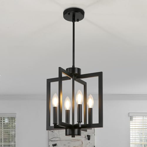 4-Light Black Adjustable Dining Room Chandelier - Modern Industrial Pendant Light Fixture with Height Adjustment