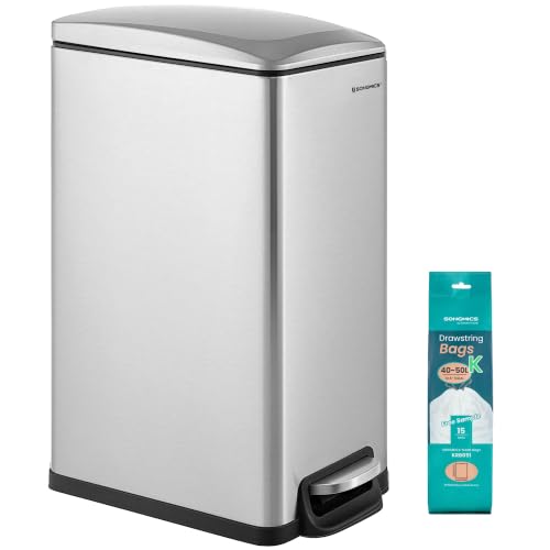 SONGMICS 13-Gallon Stainless Steel Slim Kitchen Trash Can with Lid - Silver Variation